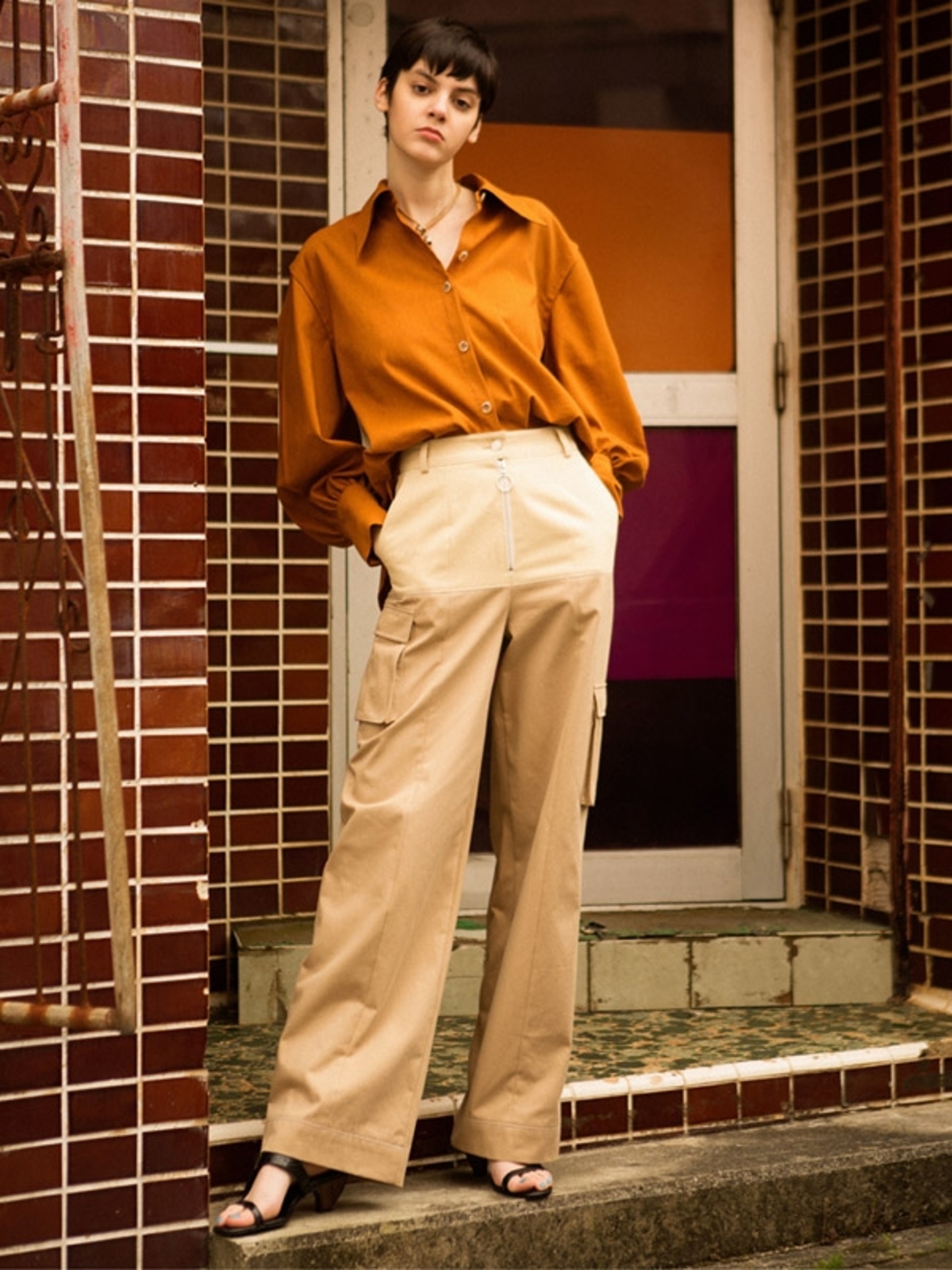 Andersson Bell Tanya Color Blocking Cargo Pants - Beige