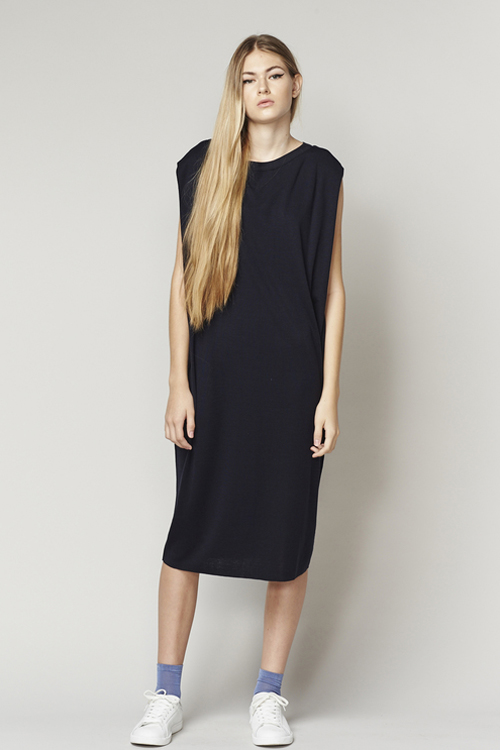 ACHRO COCOON SHAPED SWEATER DRESS WITH FOLDED SIDES - NAVY ACHRO COCOON SHAPED SWEATER DRESS WITH FOLDED SIDES - NAVY