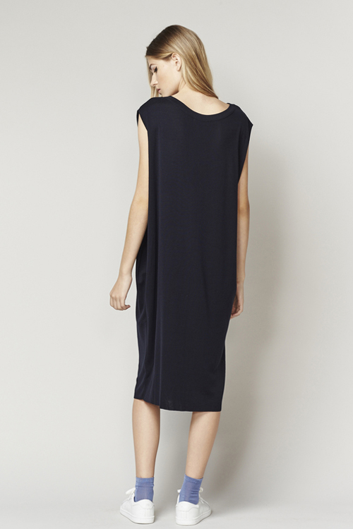ACHRO COCOON SHAPED SWEATER DRESS WITH FOLDED SIDES - NAVY ACHRO COCOON SHAPED SWEATER DRESS WITH FOLDED SIDES - NAVY
