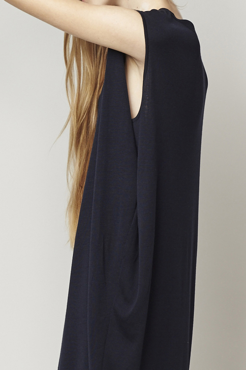 ACHRO COCOON SHAPED SWEATER DRESS WITH FOLDED SIDES - NAVY ACHRO COCOON SHAPED SWEATER DRESS WITH FOLDED SIDES - NAVY