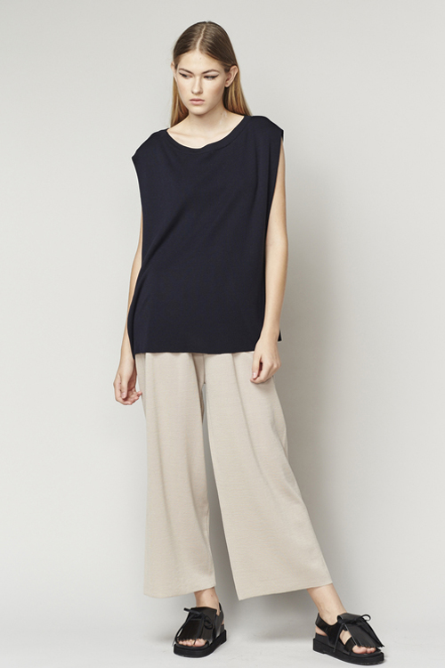 ACHRO LINEN MIXED KNIT TOP WITH FOLDED SIDES - NAVY ACHRO LINEN MIXED KNIT TOP WITH FOLDED SIDES - NAVY