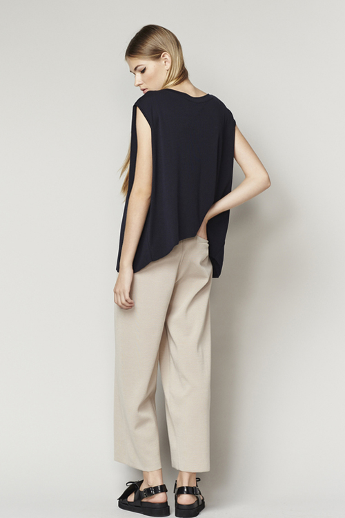 ACHRO LINEN MIXED KNIT TOP WITH FOLDED SIDES - NAVY ACHRO LINEN MIXED KNIT TOP WITH FOLDED SIDES - NAVY