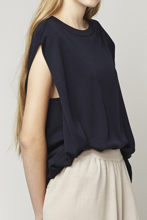 ACHRO LINEN MIXED KNIT TOP WITH FOLDED SIDES - NAVY ACHRO LINEN MIXED KNIT TOP WITH FOLDED SIDES - NAVY