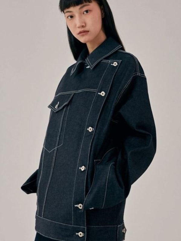 LOW CLASSIC Unbalanced Denim Jacket - Dark Denim | Garmentory