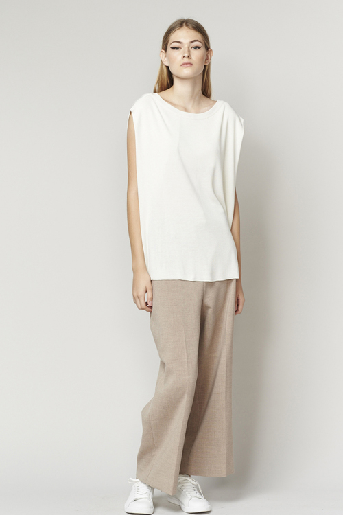 ACHRO LINEN MIXED KNIT TOP WITH FOLDED SIDES - IVORY ACHRO LINEN MIXED KNIT TOP WITH FOLDED SIDES - IVORY