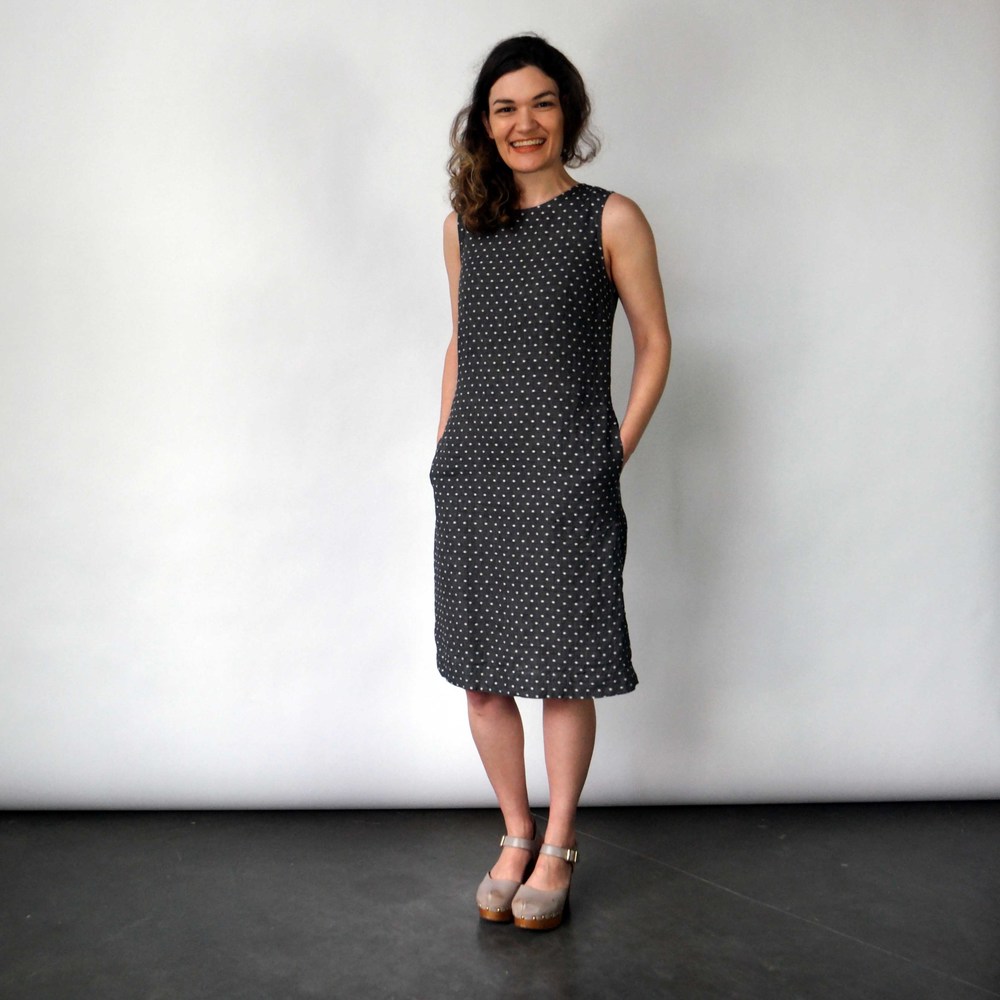 Nuthatch Shift Dress in Gray Dot Washed Linen | Garmentory