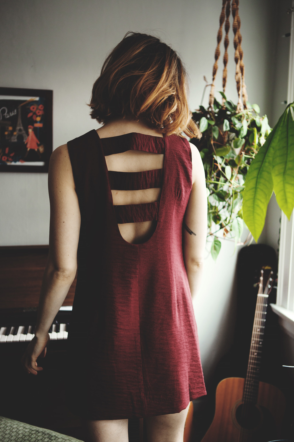 Birds of North America Grenadier Dress (Burgundy) Garmentory