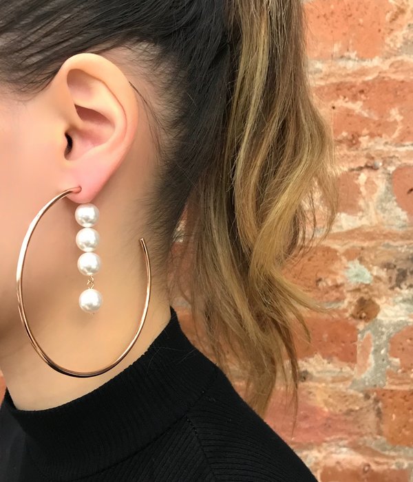 Joomi Lim 2-Part Large Hoop Earrings With Pearl Drops - Rose Gold/White Joomi Lim 2-Part Large Hoop Earrings With Pearl Drops - Rose Gold/White