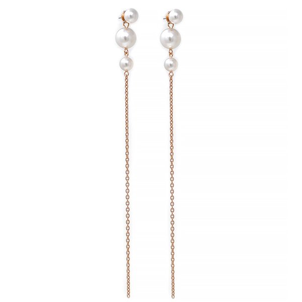 Joomi Lim 2-Part Pearl Earrings With Long Chains - Rose Gold/White Joomi Lim 2-Part Pearl Earrings With Long Chains - Rose Gold/White