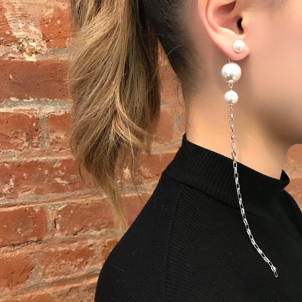 Joomi Lim 2-Part Pearl Earrings with Chains - Rhodium/White Joomi Lim 2-Part Pearl Earrings with Chains - Rhodium/White