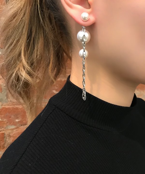 Joomi Lim 2-Part Pearl Earrings with Chains - Rhodium/White Joomi Lim 2-Part Pearl Earrings with Chains - Rhodium/White