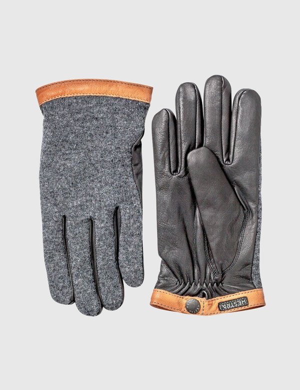 Hestra Tricot Wool/Leather Gloves - Charcoal Grey/Black Hestra Tricot Wool/Leather Gloves - Charcoal Grey/Black