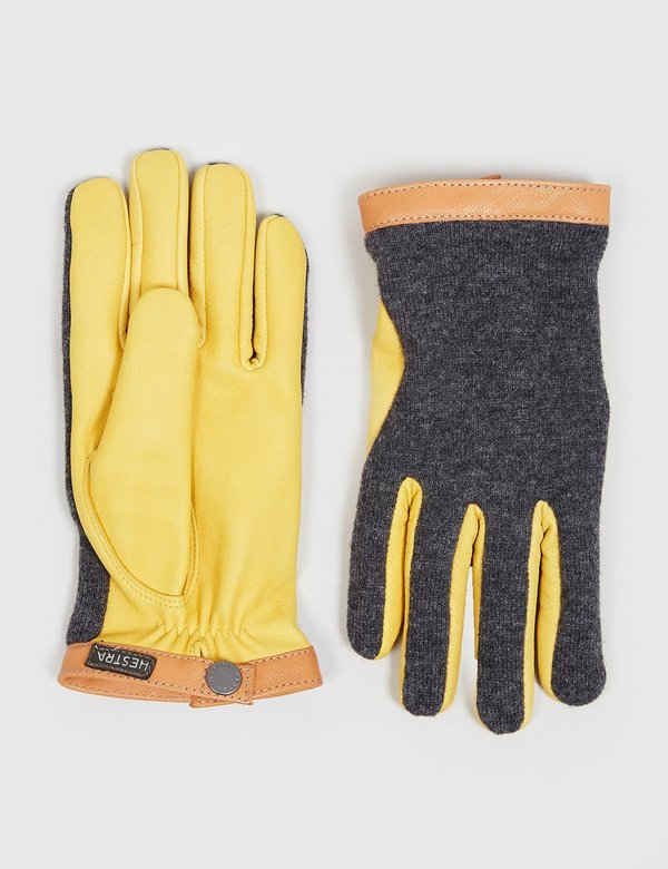 Hestra Wool/Leather Tricot Wool Gloves - Charcoal Grey/Natural Yellow Hestra Wool/Leather Tricot Wool Gloves - Charcoal Grey/Natural Yellow