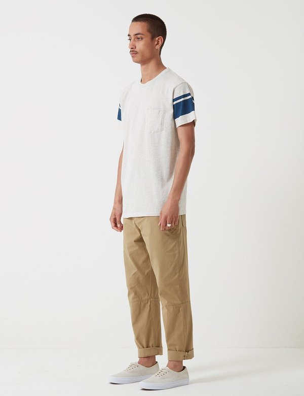 Velva Sheen College Arm Stripe T-shirt - Oatmeal/Navy Velva Sheen College Arm Stripe T-shirt - Oatmeal/Navy