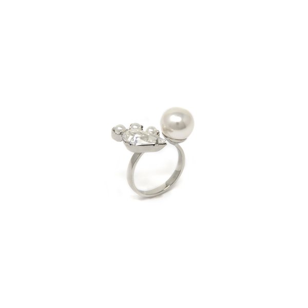 Joomi Lim Open Ring With Crystal and Pearls - Rhodium/Crystal/White Joomi Lim Open Ring With Crystal and Pearls - Rhodium/Crystal/White