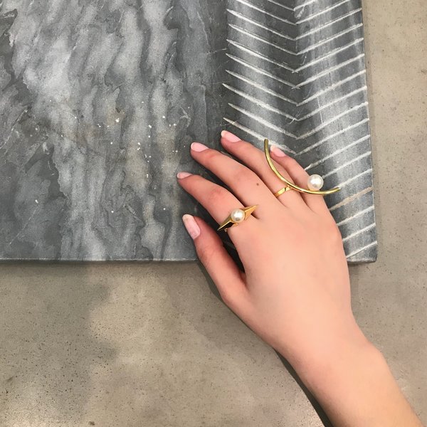 Joomi Lim Open Ring W/ Half Hoop & Pearl - Gold/White Joomi Lim Open Ring W/ Half Hoop & Pearl - Gold/White