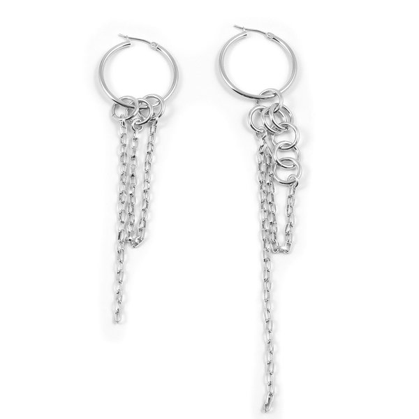 Joomi Lim Small Hoop Earrings With Multi Linked Chains - Rhodium Joomi Lim Small Hoop Earrings With Multi Linked Chains - Rhodium