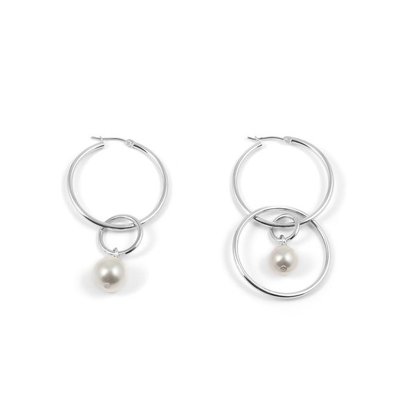 Joomi Lim Medium Hoop Earrings With Pearl Drops - Rhodium/White Joomi Lim Medium Hoop Earrings With Pearl Drops - Rhodium/White