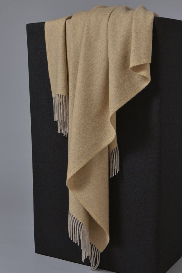 Oyuna Uno Classic Fringed Two-Tone Cashmere Throw - Ochre/Taupe Oyuna Uno Classic Fringed Two-Tone Cashmere Throw - Ochre/Taupe