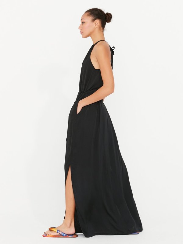 raquel allegra halter dress Raquel Allegra Satin Halter Dress - Black