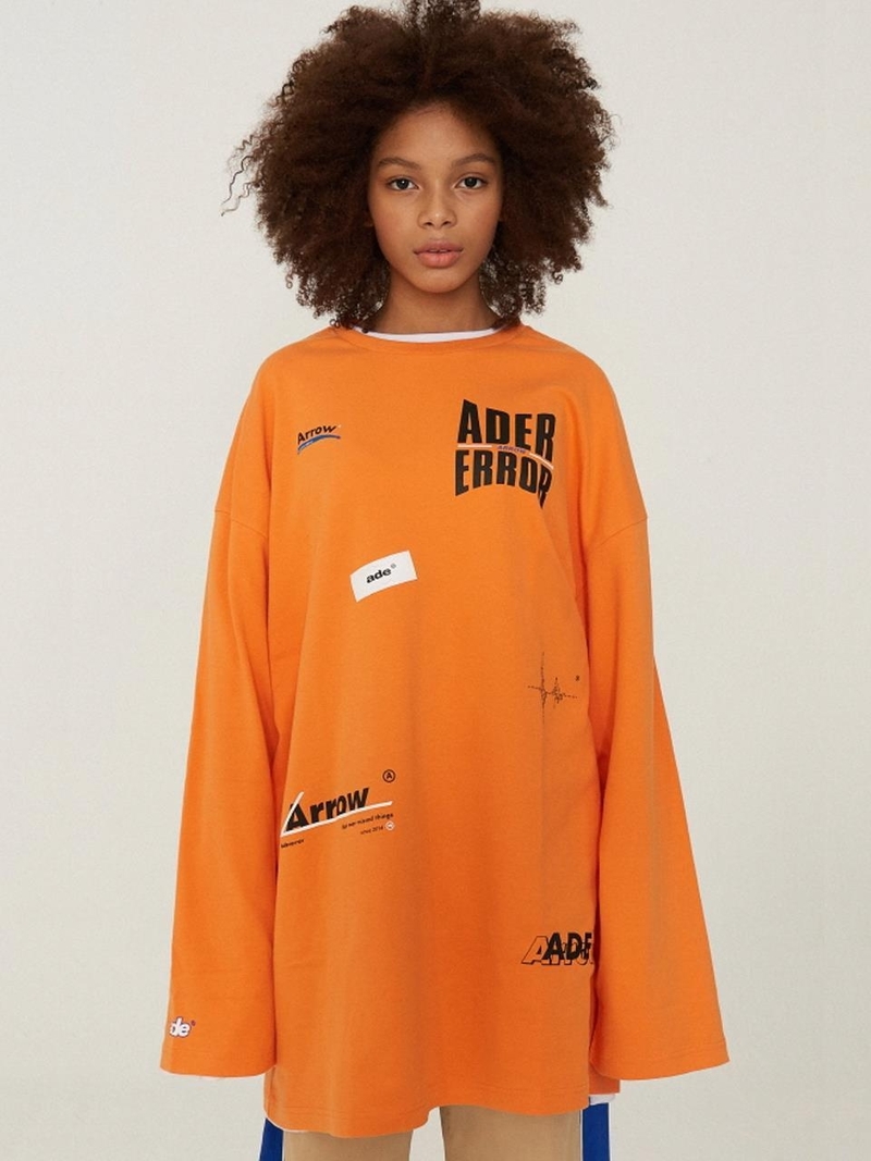 Ader Error Multiple Logo Tee Shirt - Orange | Garmentory