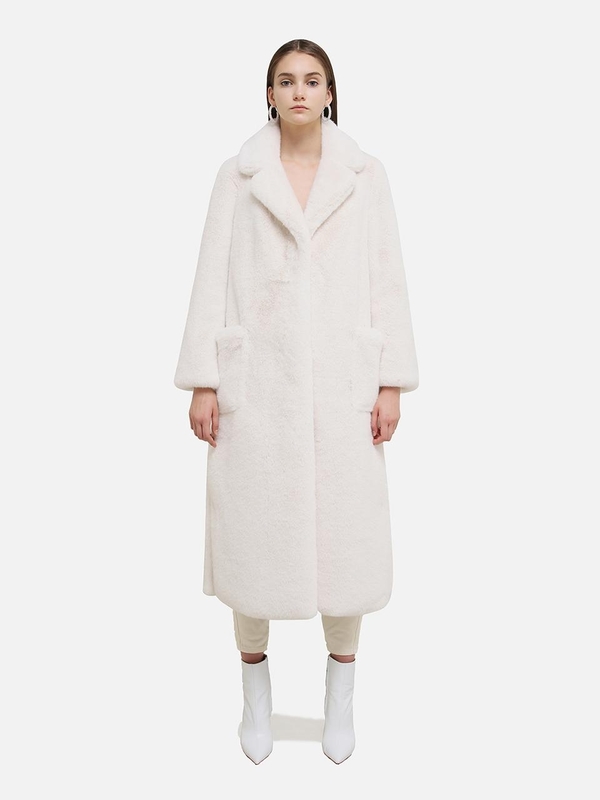 HAVE LESS Maxi Long Faux Fur Coat White Garmentory
