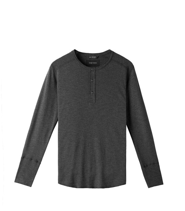 Wings+Horns 1x1 Slub Rib LS Henley - Heather Charcoal Wings+Horns 1x1 Slub Rib LS Henley - Heather Charcoal