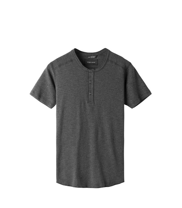 Wings+Horns 1x1 Slub Rib SS Henley - Heather Charcoal Wings+Horns 1x1 Slub Rib SS Henley - Heather Charcoal