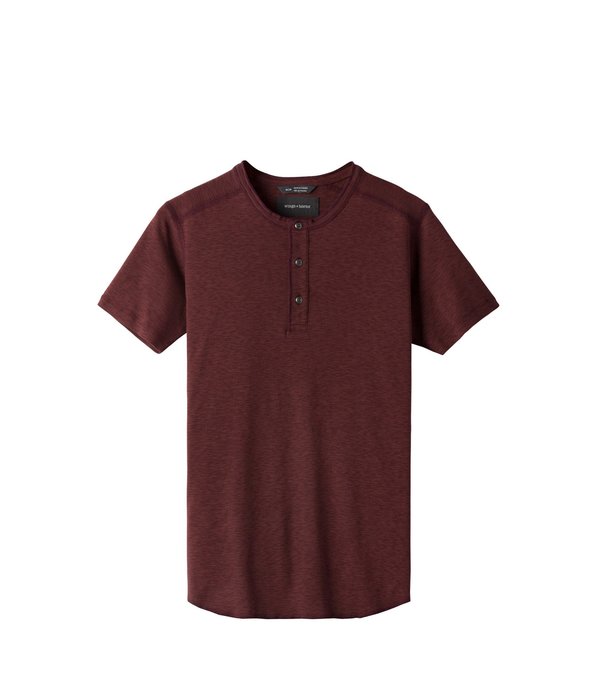 Wings+Horns 1x1 Slub Rib SS Henley - oxblood Wings+Horns 1x1 Slub Rib SS Henley - oxblood