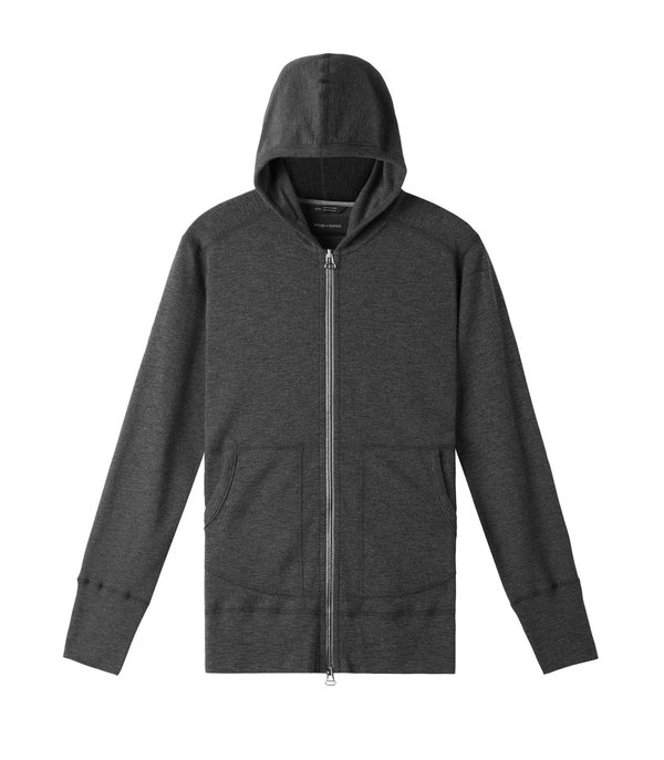 Wings+Horns 1x1 Slub Zip Hoody - Heather Charcoal Wings+Horns 1x1 Slub Zip Hoody - Heather Charcoal