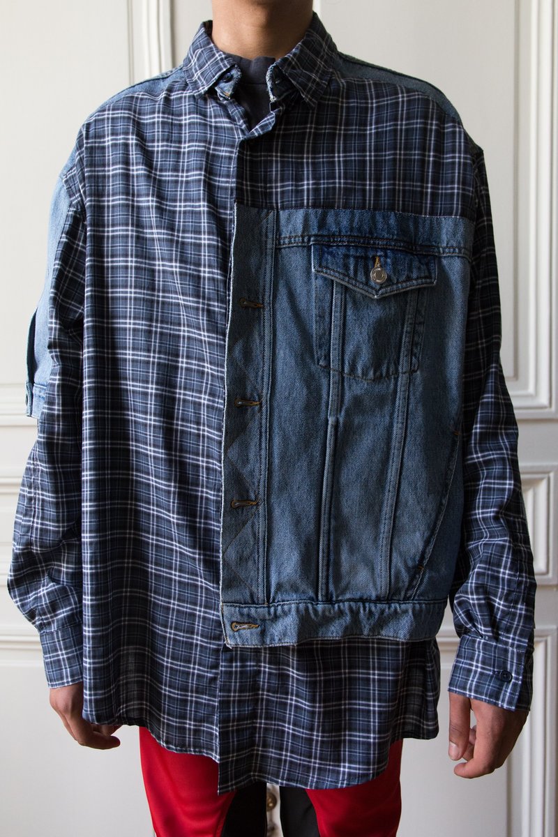 Martine Rose Denim Overshirt - Hybrid Plaid Patchwork | Garmentory