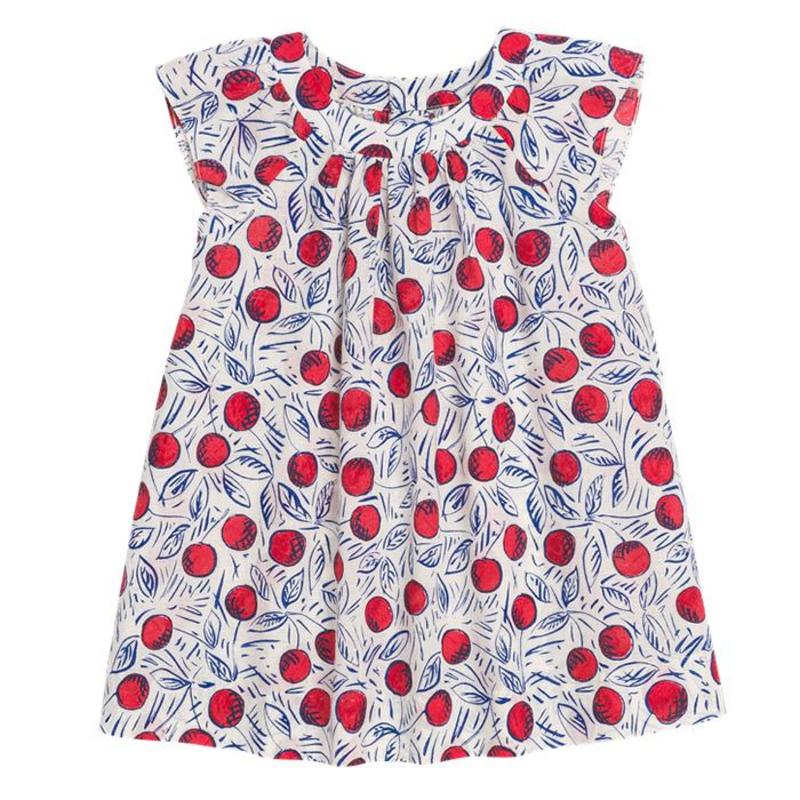 Bonpoint Baby Lelia Short Sleeved Dress Red And Blue Cherry Print