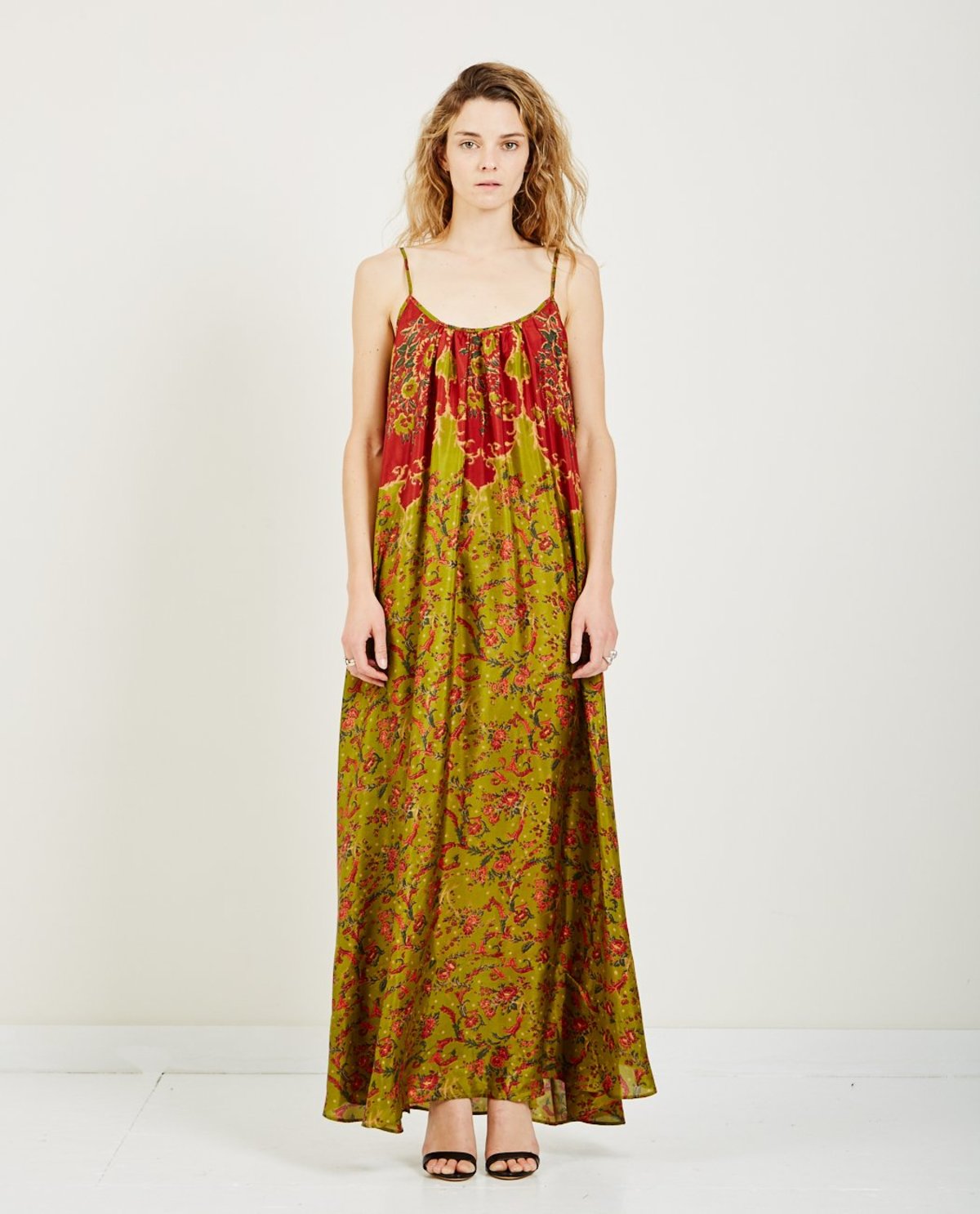 Mes Demoiselles DALILA PRINTED SLEEVELESS DRESS - GREEN/RED FLORAL |  Garmentory