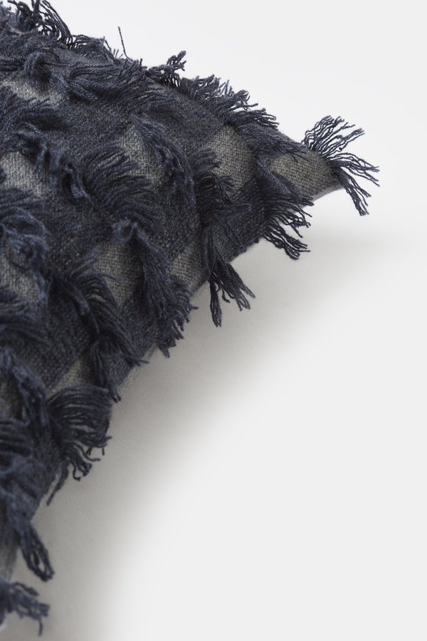 Oyuna Seren Knitted Hand Cut Fringed Cushion Cover - Slate Grey Oyuna Seren Knitted Hand Cut Fringed Cushion Cover - Slate Grey