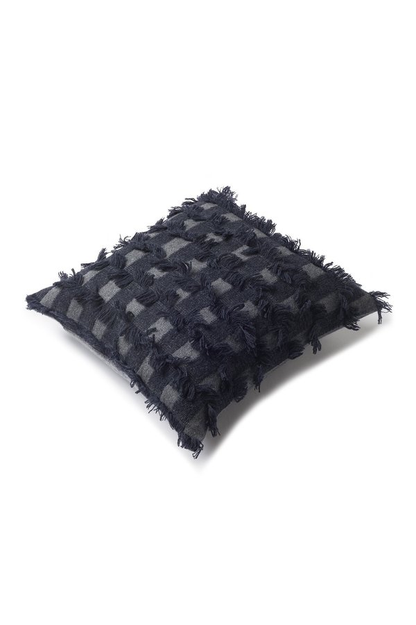 Oyuna Seren Knitted Hand Cut Fringed Cushion Cover - Slate Grey Oyuna Seren Knitted Hand Cut Fringed Cushion Cover - Slate Grey