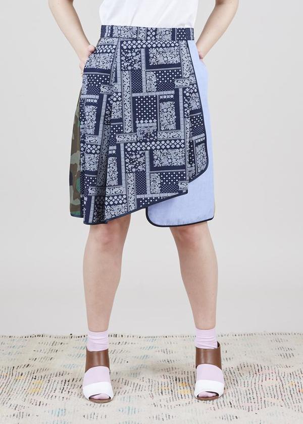 Harvey Faircloth Asymmetric Mixed Media Skirt - bandana/multi Harvey Faircloth Asymmetric Mixed Media Skirt - bandana/multi