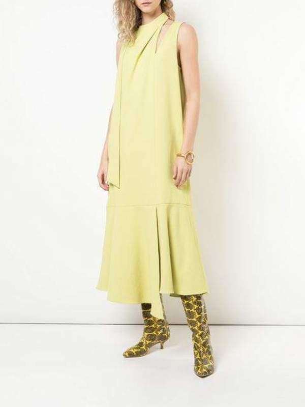 TIBI Chalky Drape Pleat Neck Trapeze Dress - Xanthe Yellow