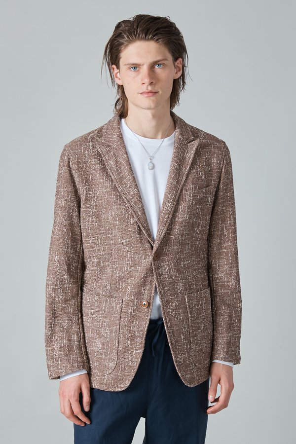 TSS Summer Cotton Tweed 2B Peak Lapel Jacket - Brown TSS Summer Cotton Tweed 2B Peak Lapel Jacket - Brown