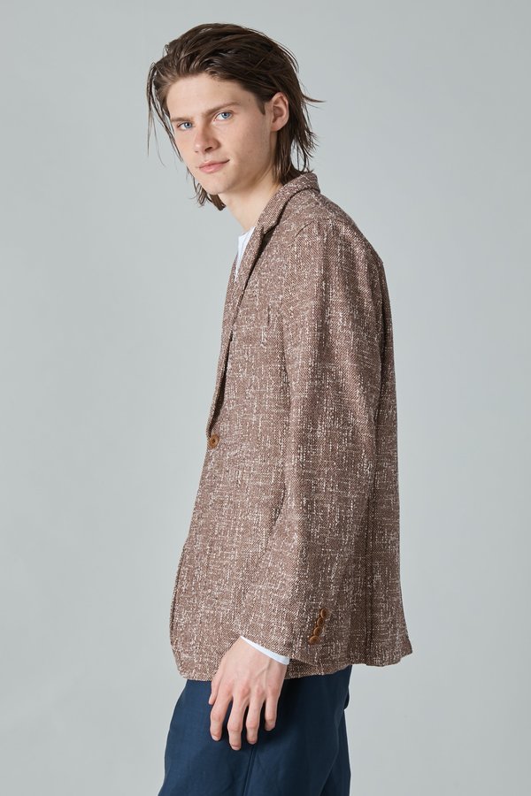 TSS Summer Cotton Tweed 2B Peak Lapel Jacket - Brown TSS Summer Cotton Tweed 2B Peak Lapel Jacket - Brown