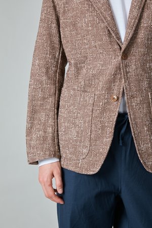 TSS Summer Cotton Tweed 2B Peak Lapel Jacket - Brown TSS Summer Cotton Tweed 2B Peak Lapel Jacket - Brown