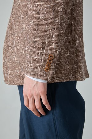 TSS Summer Cotton Tweed 2B Peak Lapel Jacket - Brown TSS Summer Cotton Tweed 2B Peak Lapel Jacket - Brown