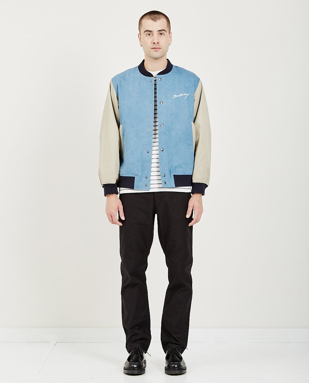 Saturdays NYC WELSH DENIM VARSITY JACKET - INDIGO | Garmentory