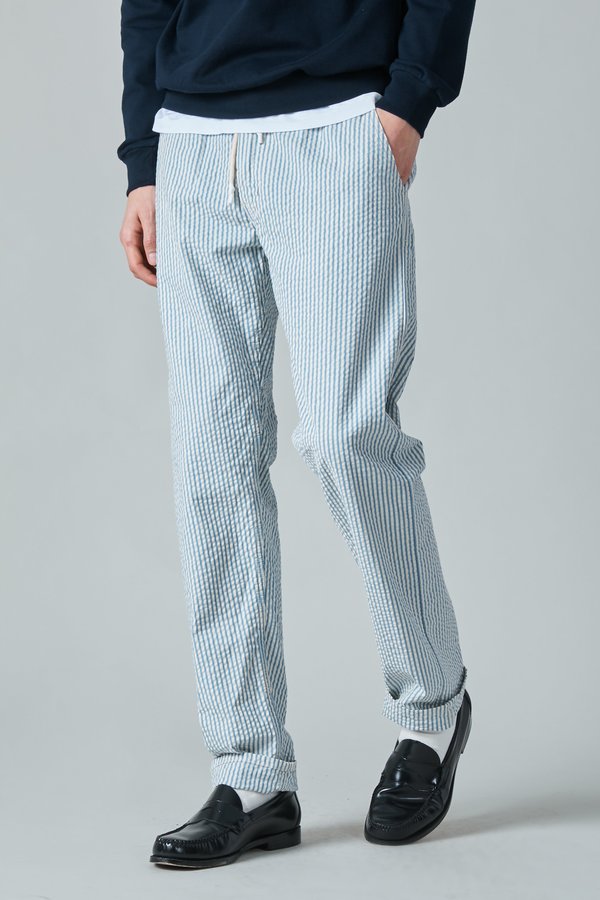 Presidents Japanese Seersucker Tripoli Trouser - White/Blue Presidents Japanese Seersucker Tripoli Trouser - White/Blue