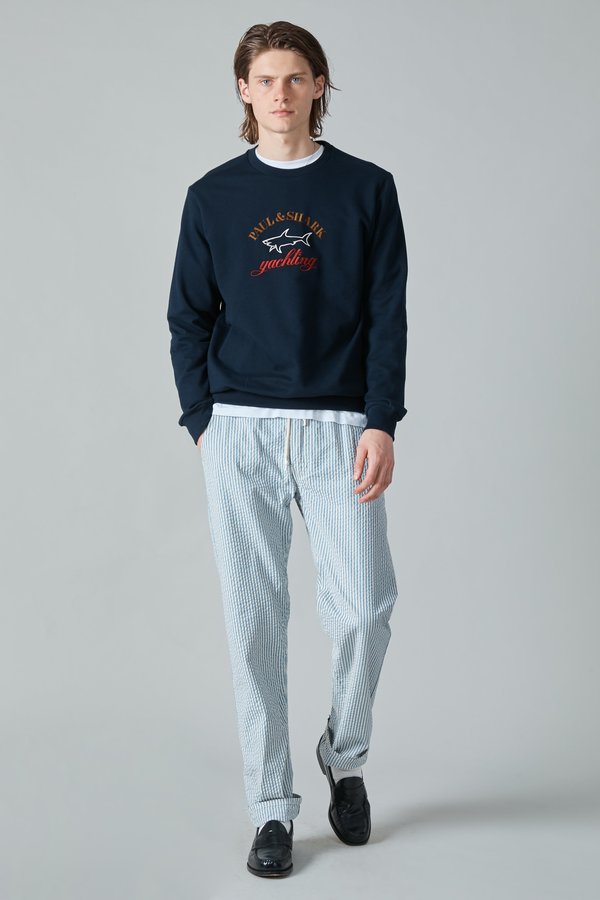 Presidents Japanese Seersucker Tripoli Trouser - White/Blue Presidents Japanese Seersucker Tripoli Trouser - White/Blue