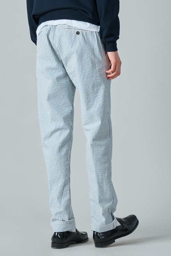 Presidents Japanese Seersucker Tripoli Trouser - White/Blue Presidents Japanese Seersucker Tripoli Trouser - White/Blue