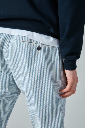 Presidents Japanese Seersucker Tripoli Trouser - White/Blue Presidents Japanese Seersucker Tripoli Trouser - White/Blue