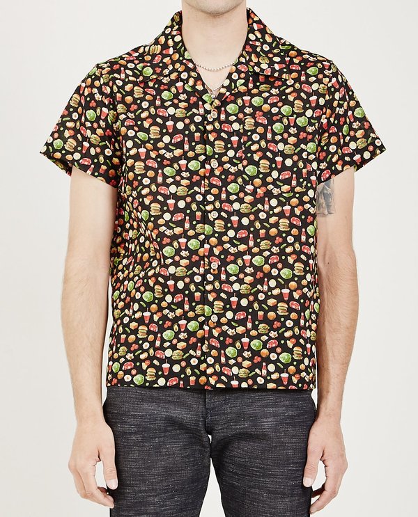 Naked & Famous ALOHA SHIRT VINTAGE FAST FOOD - BLACK Naked & Famous ALOHA SHIRT VINTAGE FAST FOOD - BLACK