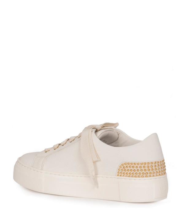 AGL Leather Lace-Up Round Toe Sneaker with Gold Studs - white AGL Leather Lace-Up Round Toe Sneaker with Gold Studs - white
