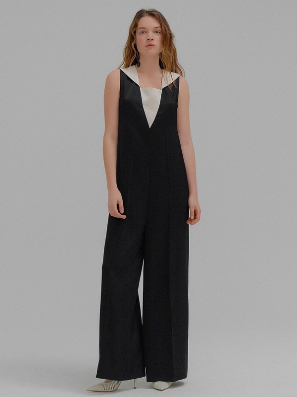 Eenk Misty Jumpsuit With Detachable Sailor Collar Black Garmentory