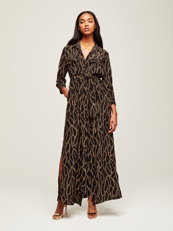 L'Agence Cameron Long Shirt Dress - Black Multi Chain | Garmentory